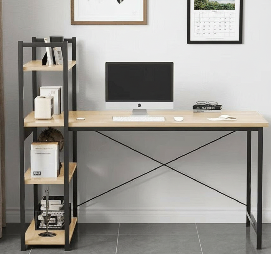 Modern Wooden Study Desk with Shelving