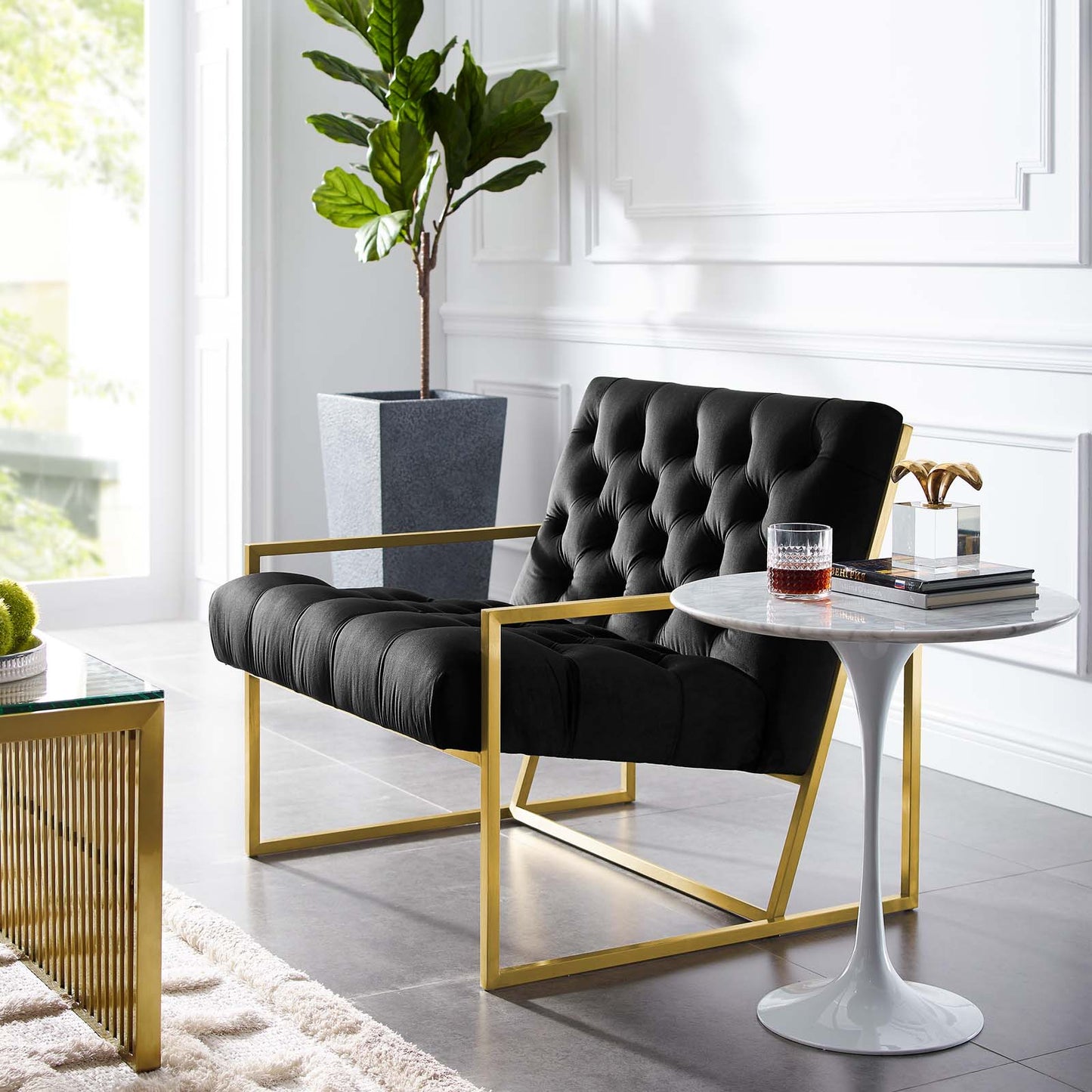 Abby Velvet Accent Chair – Glam Gold Statement