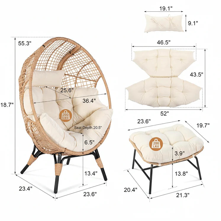 Ergonomic Rattan Egg Chair & Footrest Set