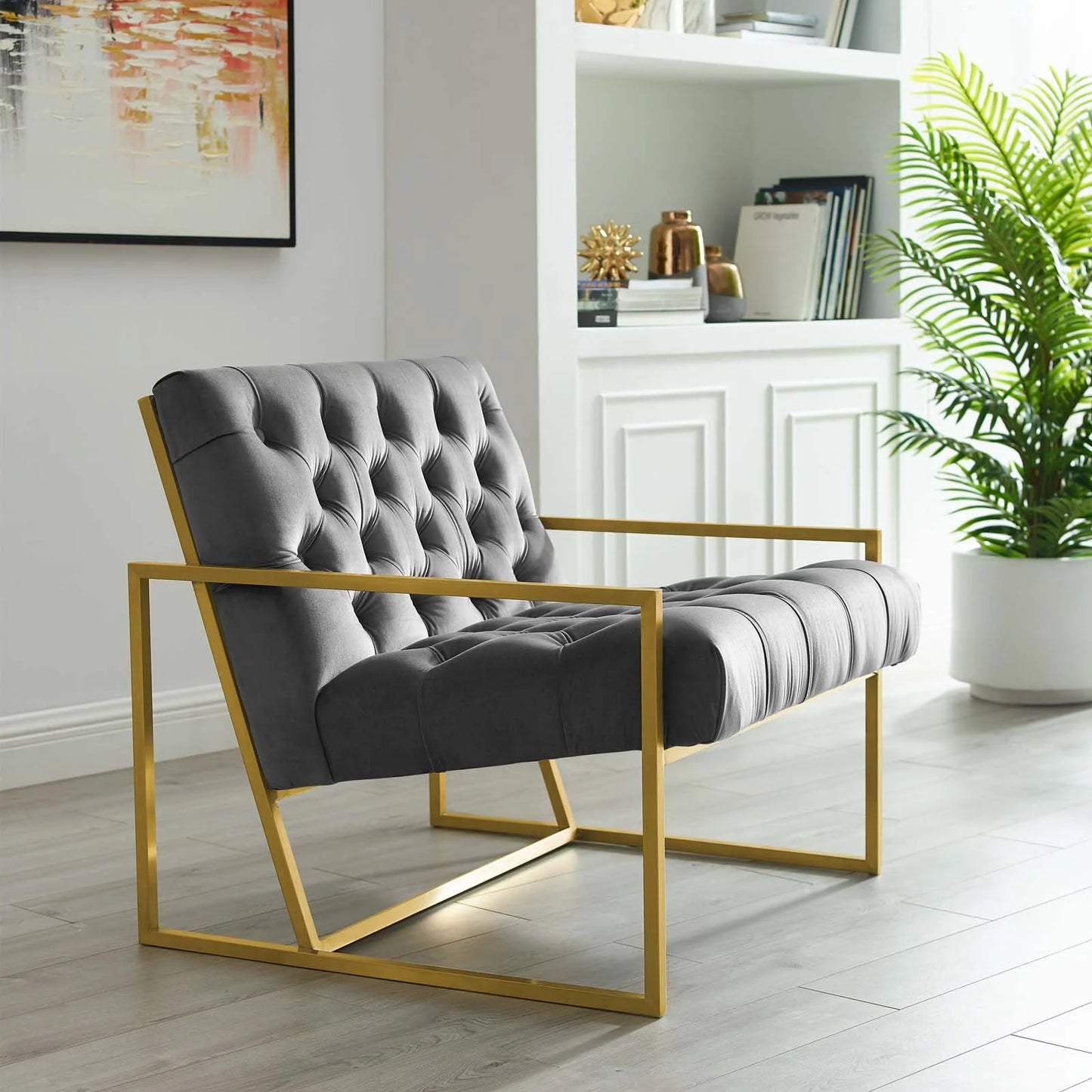 Abby Velvet Accent Chair – Glam Gold Statement
