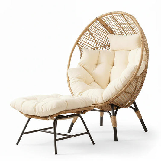Ergonomic Rattan Egg Chair & Footrest Set