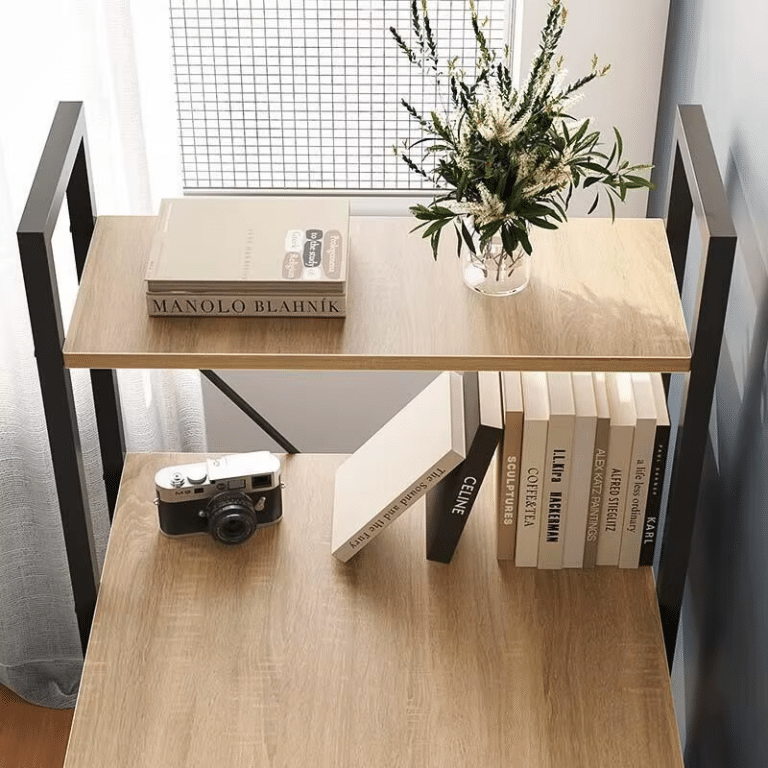 Modern Wooden Study Desk with Shelving