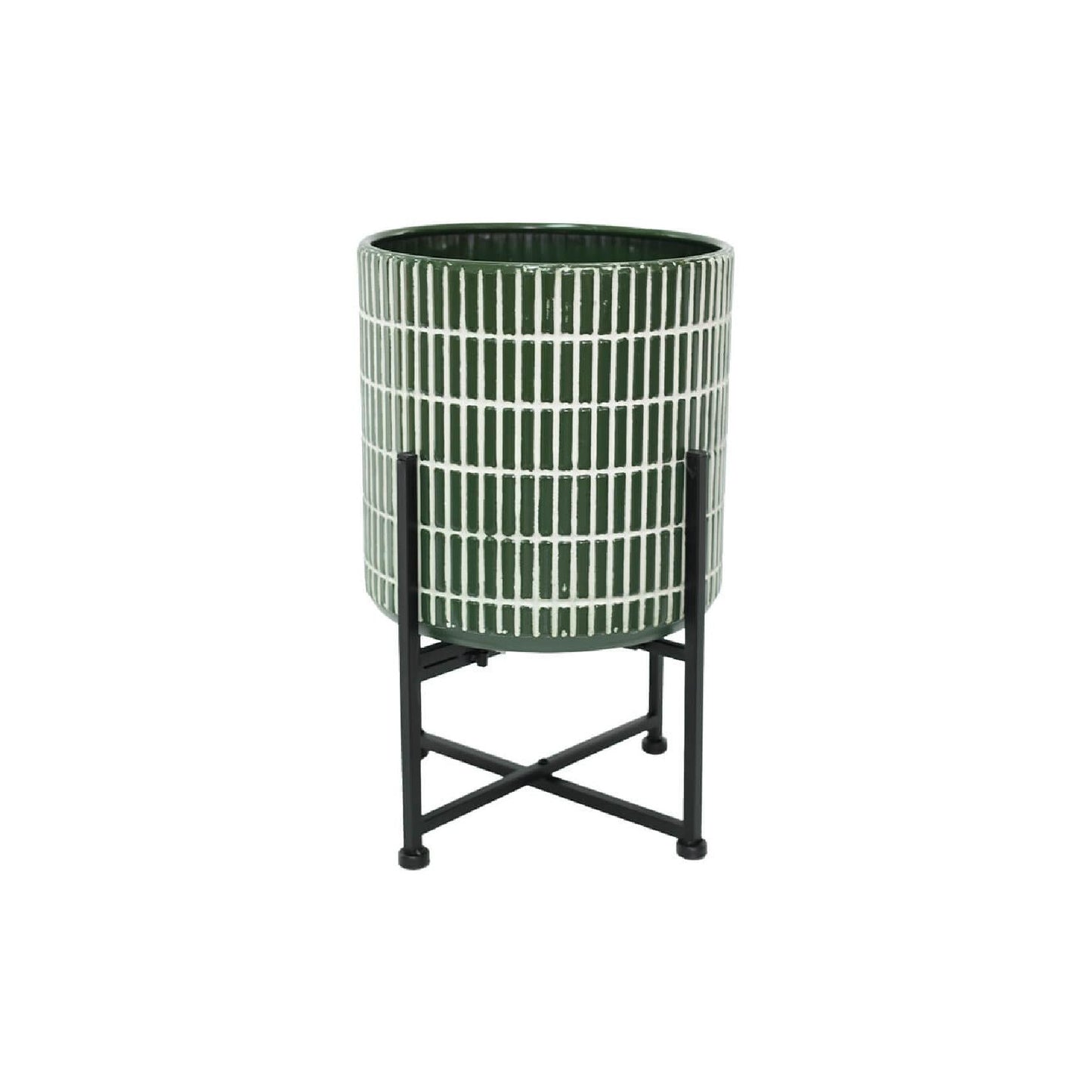 Green Planter with Black Metal Stand