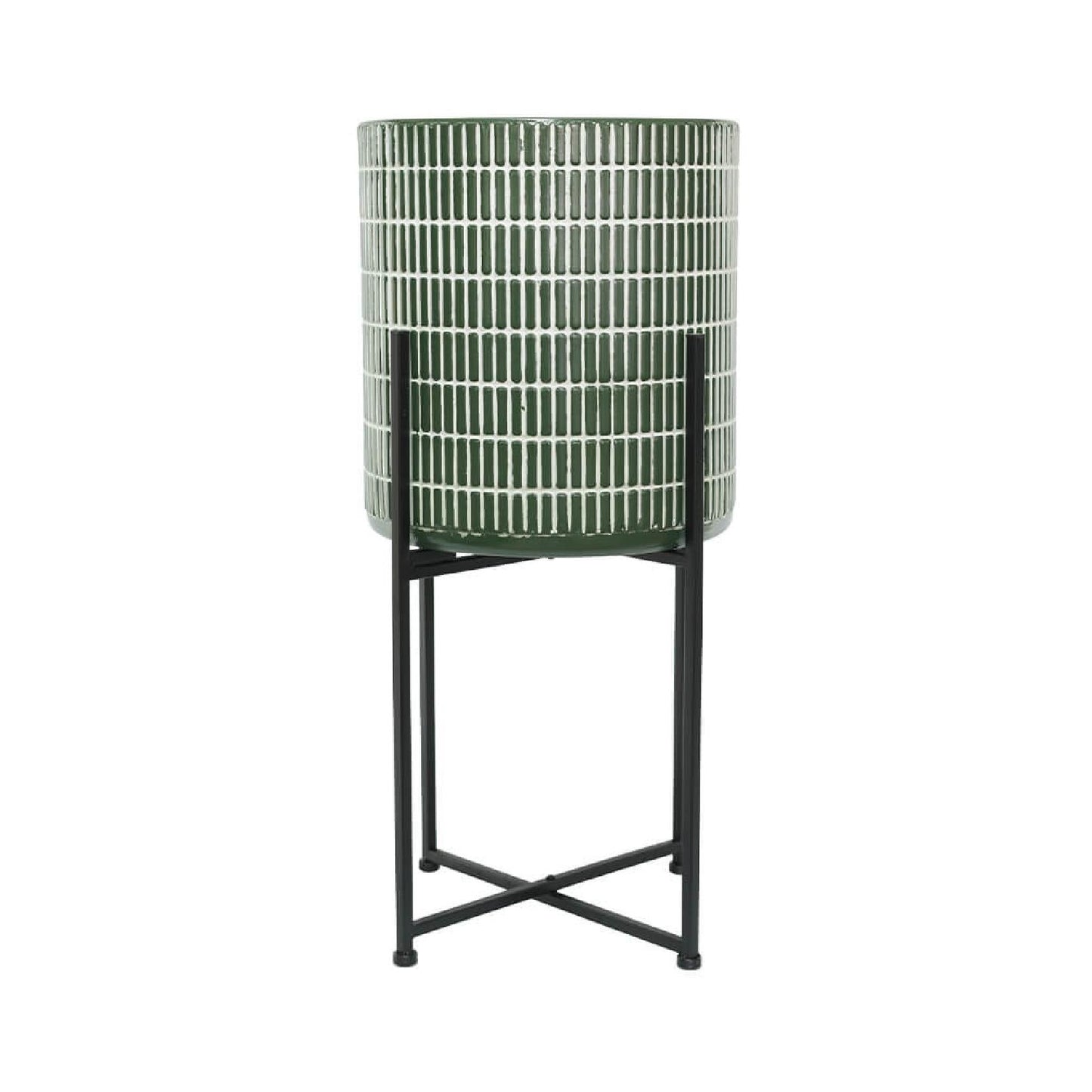 Green Planter with Black Metal Stand