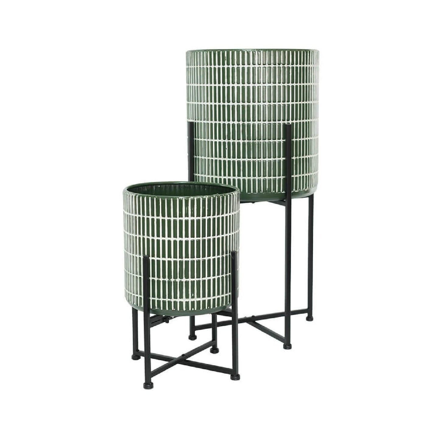Green Planter with Black Metal Stand